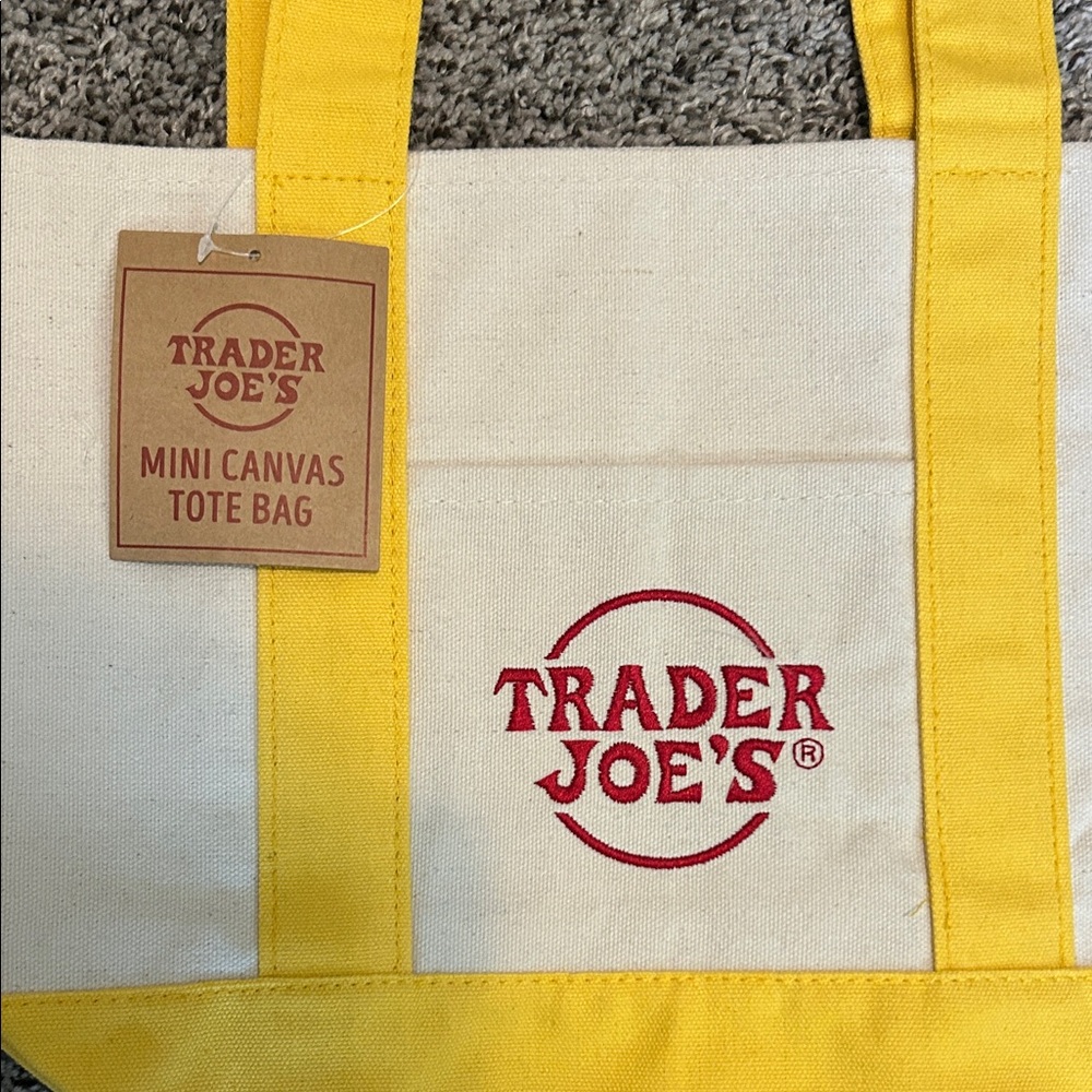 Trader Joe’s Yellow & Cream Canvas Tote Bag - Picture 2 of 3
